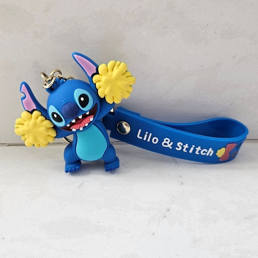 Stitch With Pom Poms Blue and Yellow Keychain Toy - Picture 4 of 5